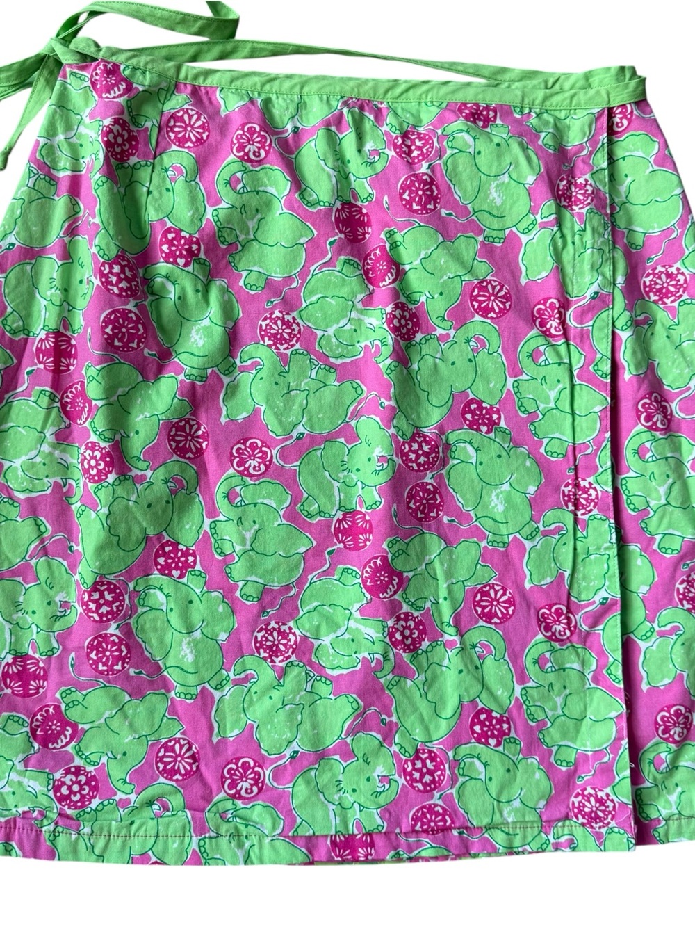 Key West Bright Pink reversible Wrap Skirt with Green Elephant Print and Roses